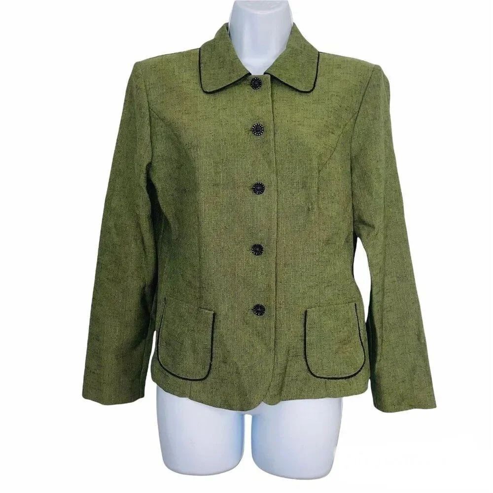 Vintage Sag Harbor Womens Jacket Size 8 Green Blazer Career Work Shoulder Pads